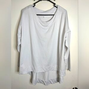 Bryn Walker (Size S) Oversized Off-White Bamboo Blend 3/4 Sleeves Hi-Lo Hem Top
